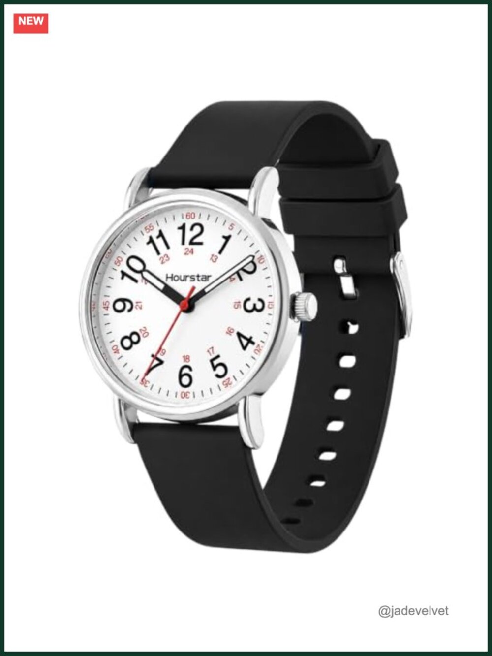 Nurse Watch Analog Wrist Watch 24-Hour Military Time Red Second Hand